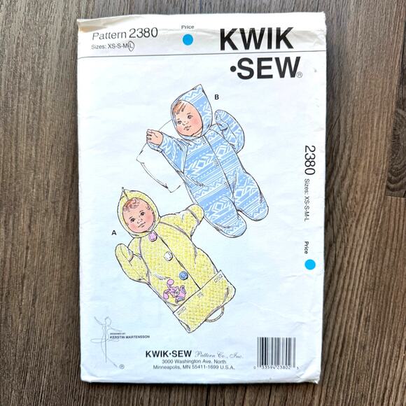 Vintage 1990s Kwik Sew 2380 Sewing Pattern Baby Bunting Suit NB-12 Mos COMPLETE - Picture 1 of 2